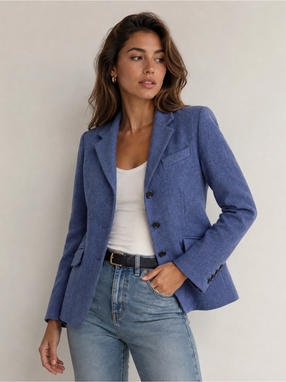 ✨ Cyrillus Paris 100% Wool Blazer Jacket Blue French Classic Tailored Size 8 C3